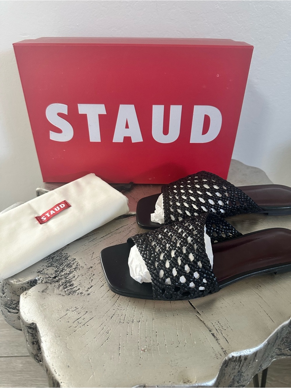 NIB STAUD Black Nevil Crotchet Sandals